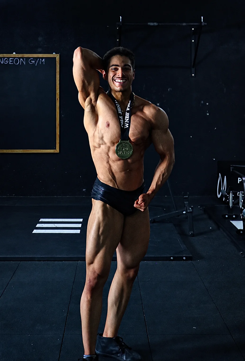 Emad Deznabi wearing his WNBF Pro medal