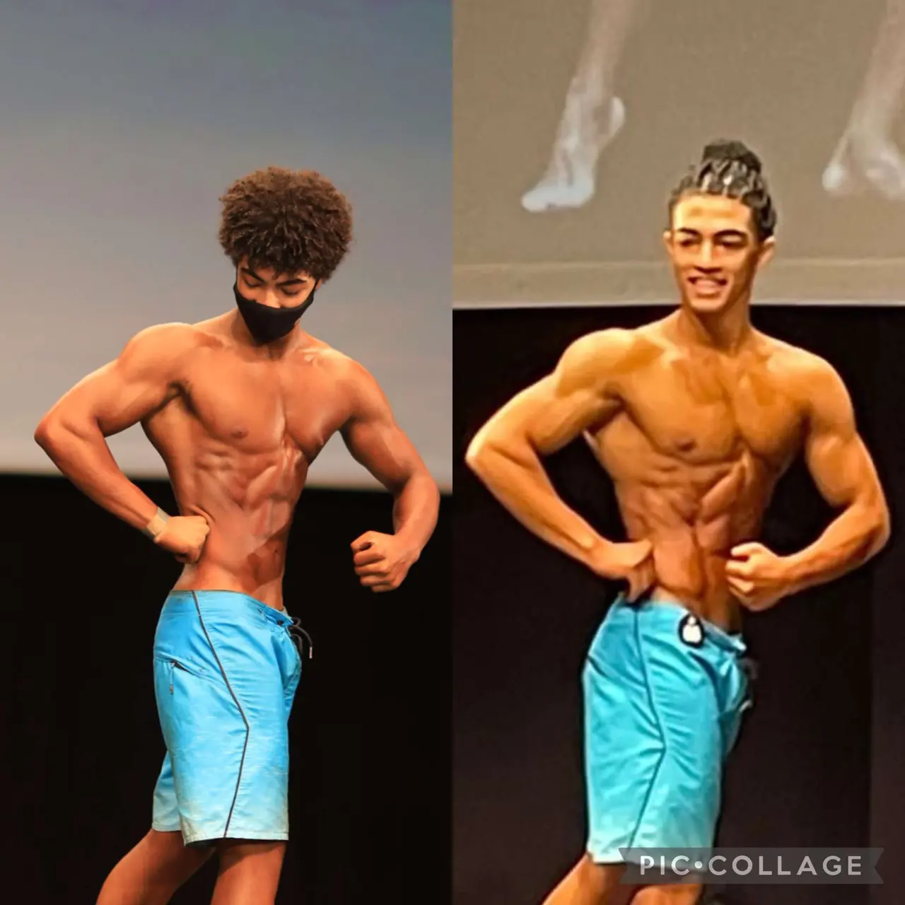 Posing collage of an athlete on stage